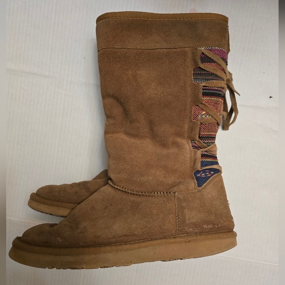 Lamo Tan Suede Women's Boots with Patterned Accents